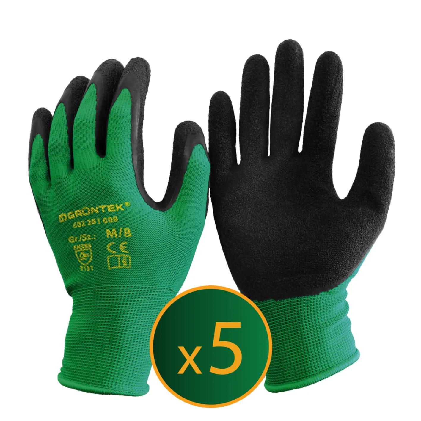 GRÜNTEK Gartenhandschuhe 5 Paar aus Polyesterfaser mit Latexbeschichtung