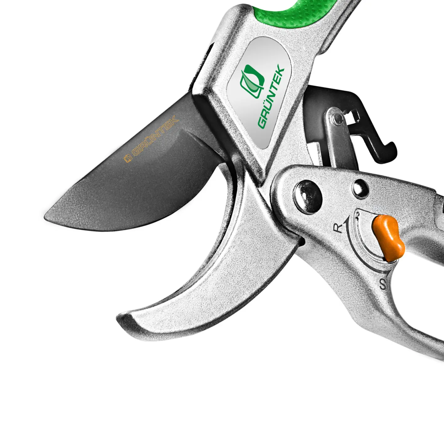 GRÜNTEK Ratschen Gartenschere KAKADU Baumschere mit Ein- und Ausschalten der Ratsche