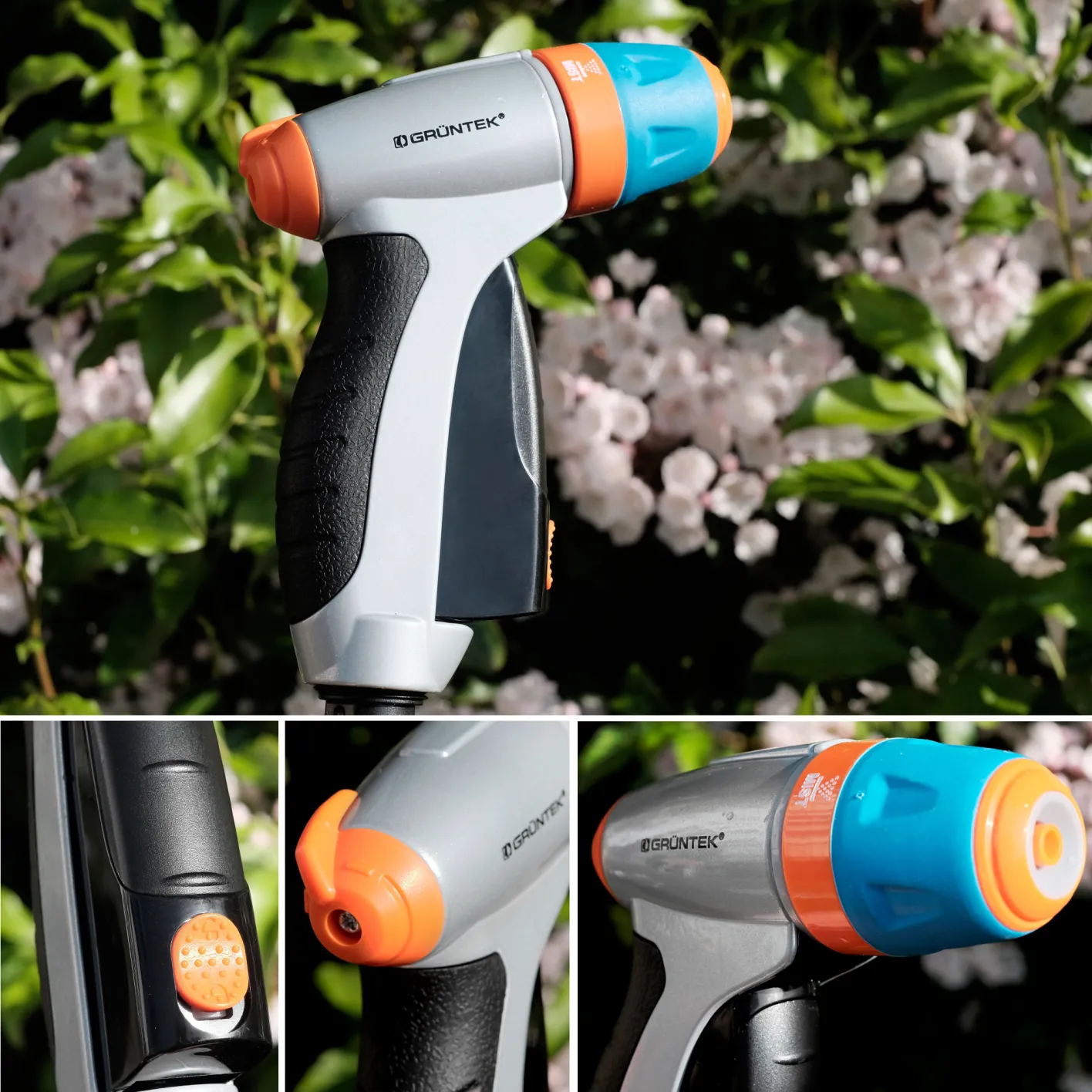 GRÜNTEK verstellbare Spritzpistole mit 3 Düsen, Garten-Spritze, Metall Gartenbrause. Einstellbare Handbrause für Garten, Autowaschen und Zuhause, stoßfest und leichtgewichtig