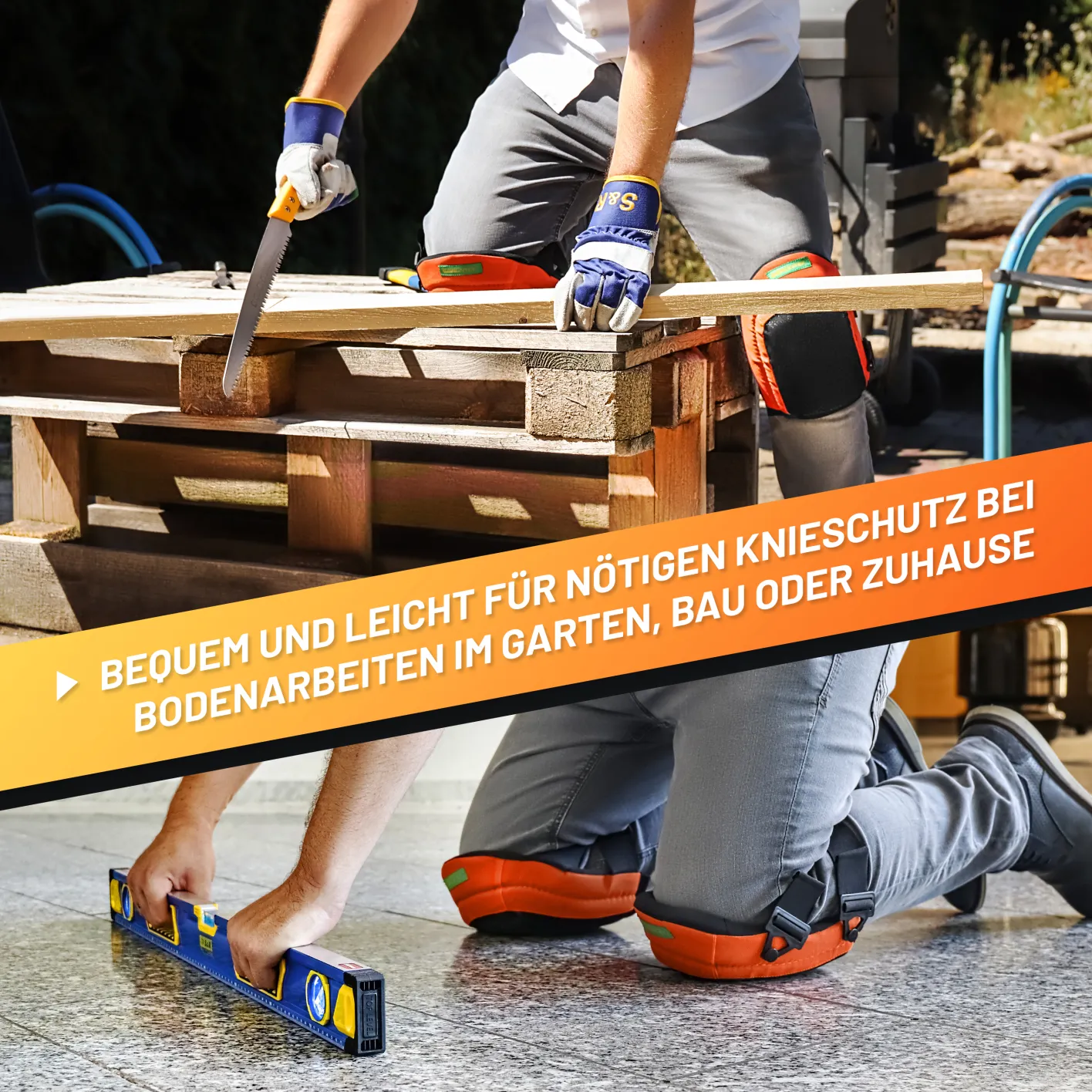 GRÜNTEK Soft-Knieschoner Klassik mit 2 Strips, Comfort Gel Innenpolster, für Handwerk und Zuhause, Kniekissen Arbeit, Knieschutz Gartenarbeit