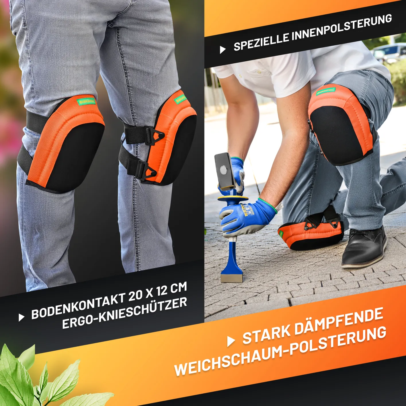 GRÜNTEK Soft-Knieschoner Klassik mit 2 Strips, Comfort Gel Innenpolster, für Handwerk und Zuhause, Kniekissen Arbeit, Knieschutz Gartenarbeit