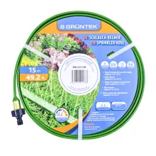 GRÜNTEK Schlauch-Regner, Sprühschlauch, Rasensprenger Gartenschlauch 15 m, Beregnungsfläche 4-5 m², Länge flexibel erweiterbar, Bewässerungsschlauch/Sprühregner mit Verbindungsstück aus Messing
