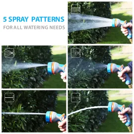 GRÜNTEK Ultraleichte Handbrause Garten Multibrause mit 5 Strahlarten, mit ergonomischem Griff und komfortabler Daumensteuerung, universeller Schnellanschluss