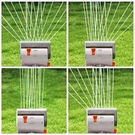 GRÜNTEK Mini - Viereckregner Sprinkler Rasen Sprenger mit 16 Düsen bis 378 m2 Bewässerungsfläche mit Turbo-Motor. 