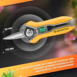 GRÜNTEK Rosen-Pflanzenschere COLIBRI 170 mm Edelstahlklingen mit Zink-Legierung Blumenschere mit Soft-Touch Ergo-Griff