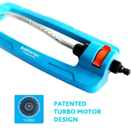 GRÜNTEK Regner Primavera mit Turbo-Motor für mittelgroße/große Rasenflächen - Rasensprenger Viereckregner, regulierbare Spreng-Reichweite