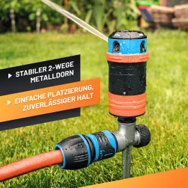 GRÜNTEK 4-facher Multifunktions-Kreisregner. Großflächiger optimale Gartenbewässerung Regner mit Sektoreinstellung 30°- 360° 