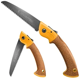 GRÜNTEK ZANDER Klappsäge, gehärtetes Carbonstahl Sägeblatt 180mm, rutschfester Korkgriff, TEFLON-beschichtete Klinge mit 4 Positionen, ideale Outdoor Campingsäge Taschensäge Pocketsäge Astsäge
